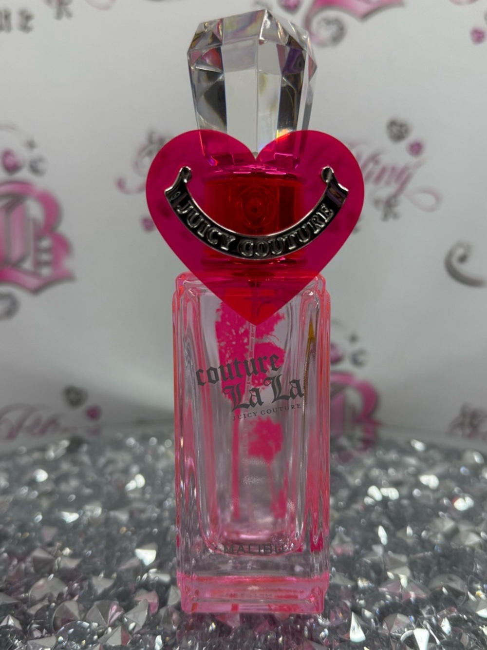 Juicy Couture bottle decor bright neon Pink Heart Bottle jewel topper collect